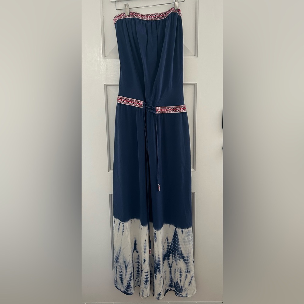 Gypsy 05 Silk Strapless Maxi Dress Navy Tie Dye